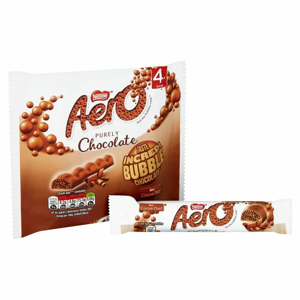 14 X AERO BUBBLY MILK CHOCOLATE BARS 4 PACK 108G